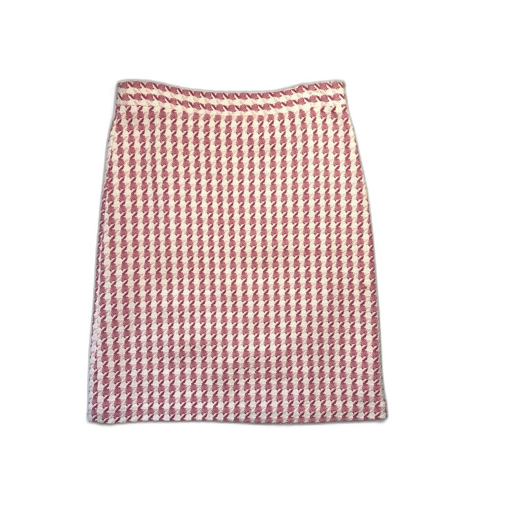 Banana Republic Pink White Houndstooth Tweed Pencil Skirt Size 10 Preppy Classic